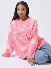 Yours Curve Pink Limited Bow Jumper - Image 1 of 6
