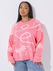 Yours Curve Pink Limited Bow Jumper - Image 2 of 6