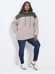 Yours Curve Grey Colour Block Teddy Hoodie - Image 2 of 5