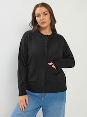 Yours Curve Black Button Thru Bomber Jacket - Image 1 of 5