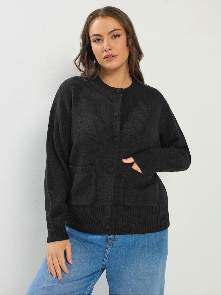 Yours Curve Black Button Thru Bomber Jacket - Image 1 of 5