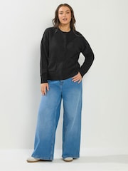 Yours Curve Black Button Thru Bomber Jacket - Image 2 of 5