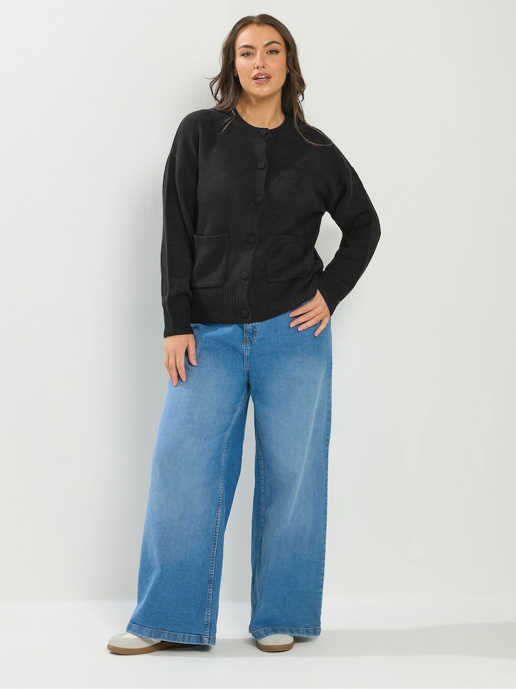 Yours Curve Black Button Thru Bomber Jacket - Image 2 of 5