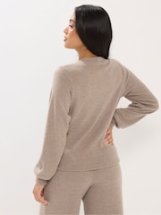 PixieGirl Petite Brown Soft Touch Fine Ribbed Cardigan - Image 3 of 5