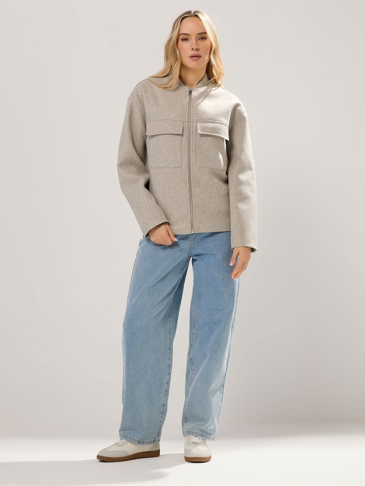 Long Tall Sally Natural Cosy Bomber Jacket - Image 2 of 5 Long Tall Sally Natural Cosy Bomber Jacket - Image 2 of 5