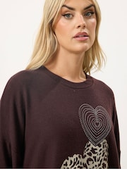 Yours Curve Brown Placement Animal Heart Jumper - Image 3 of 5