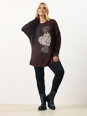 Yours Curve Brown Placement Animal Heart Jumper - Image 4 of 5