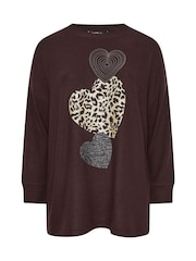 Yours Curve Brown Placement Animal Heart Jumper - Image 5 of 5