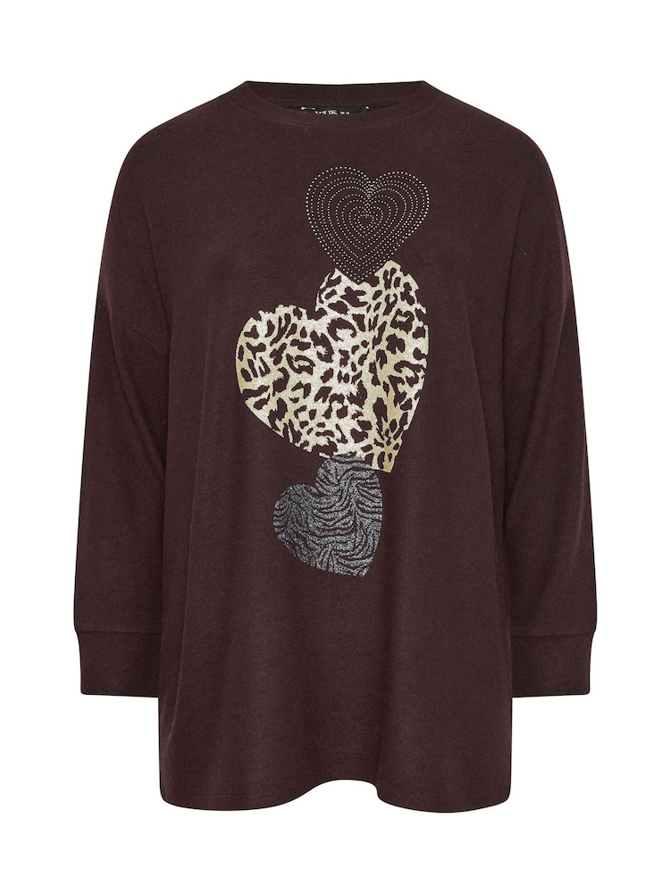 Yours Curve Brown Placement Animal Heart Jumper - Image 5 of 5