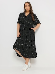 Yours Curve Black Spot Half Placket Dress - Image 2 of 5