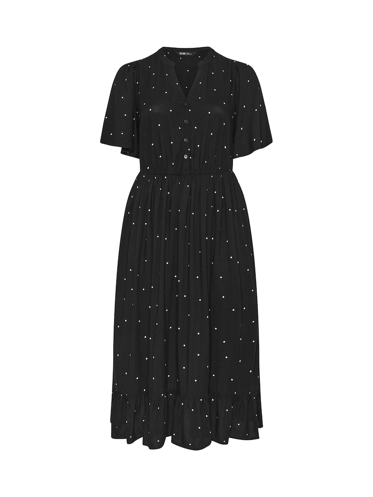 Yours Curve Black Spot Half Placket Dress - Image 5 of 5 Yours Curve Black Spot Half Placket Dress - Image 5 of 5