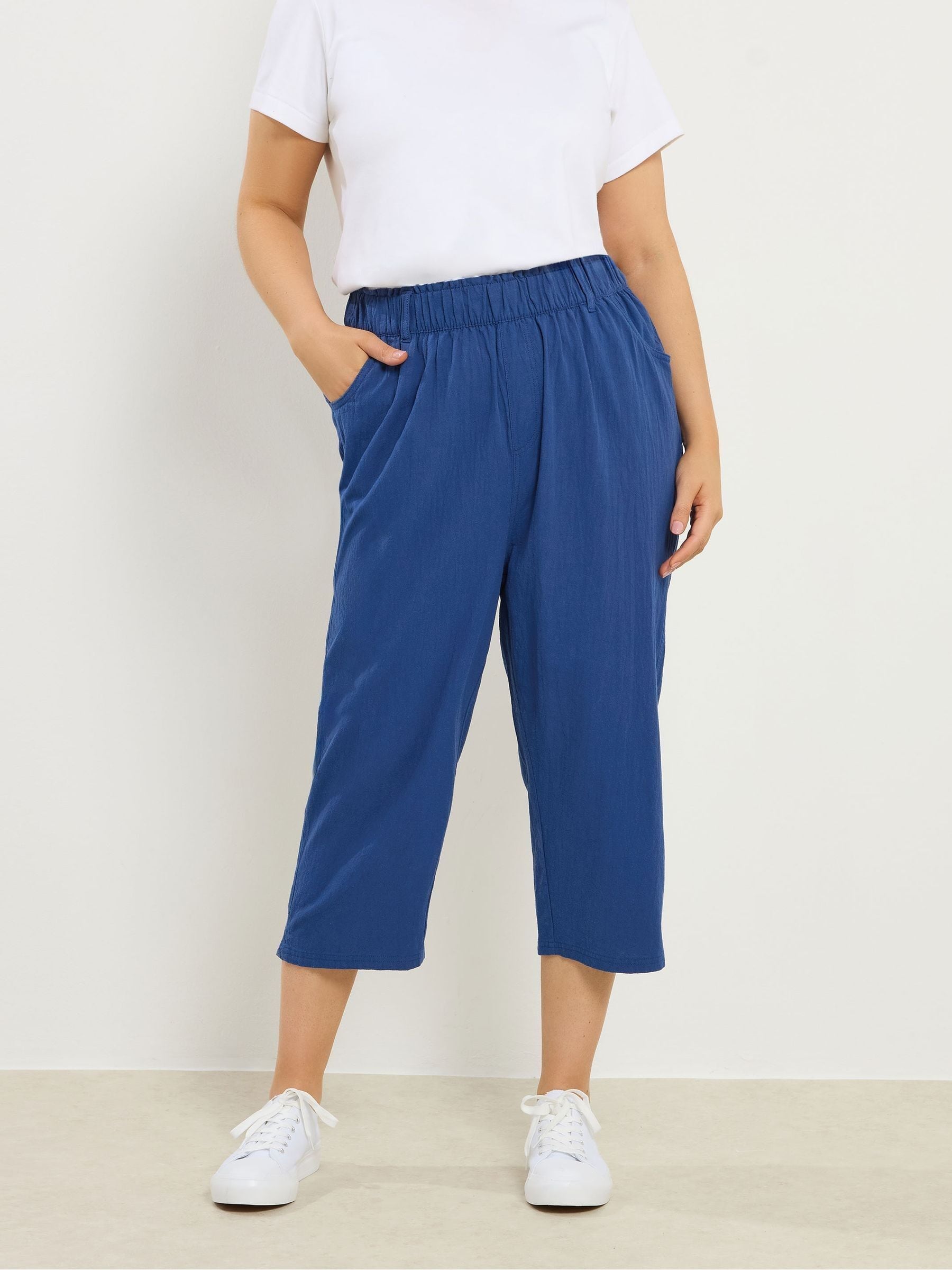 Yours Curve Women's Blue Cool Cotton Cropped Trouser