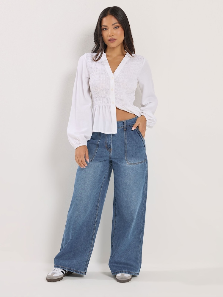 PixieGirl Petite Blue Plait Pocket Wide Leg Jeans - Image 1 of 5