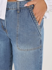 PixieGirl Petite Blue Plait Pocket Wide Leg Jeans - Image 4 of 5