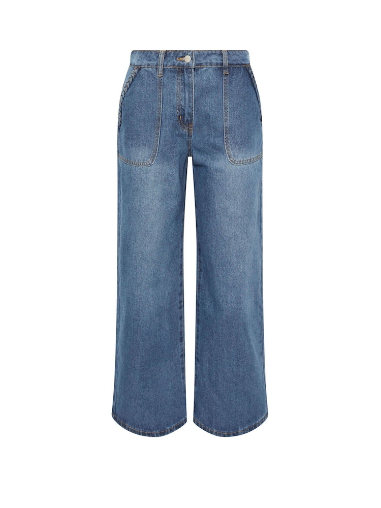 PixieGirl Petite Blue Plait Pocket Wide Leg Jeans - Image 5 of 5