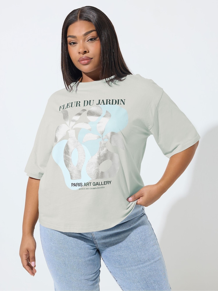 Yours Curve Grey Limited Foil Vase T-Shirt - Image 1 of 5 Yours Curve Grey Limited Foil Vase T-Shirt - Image 1 of 5