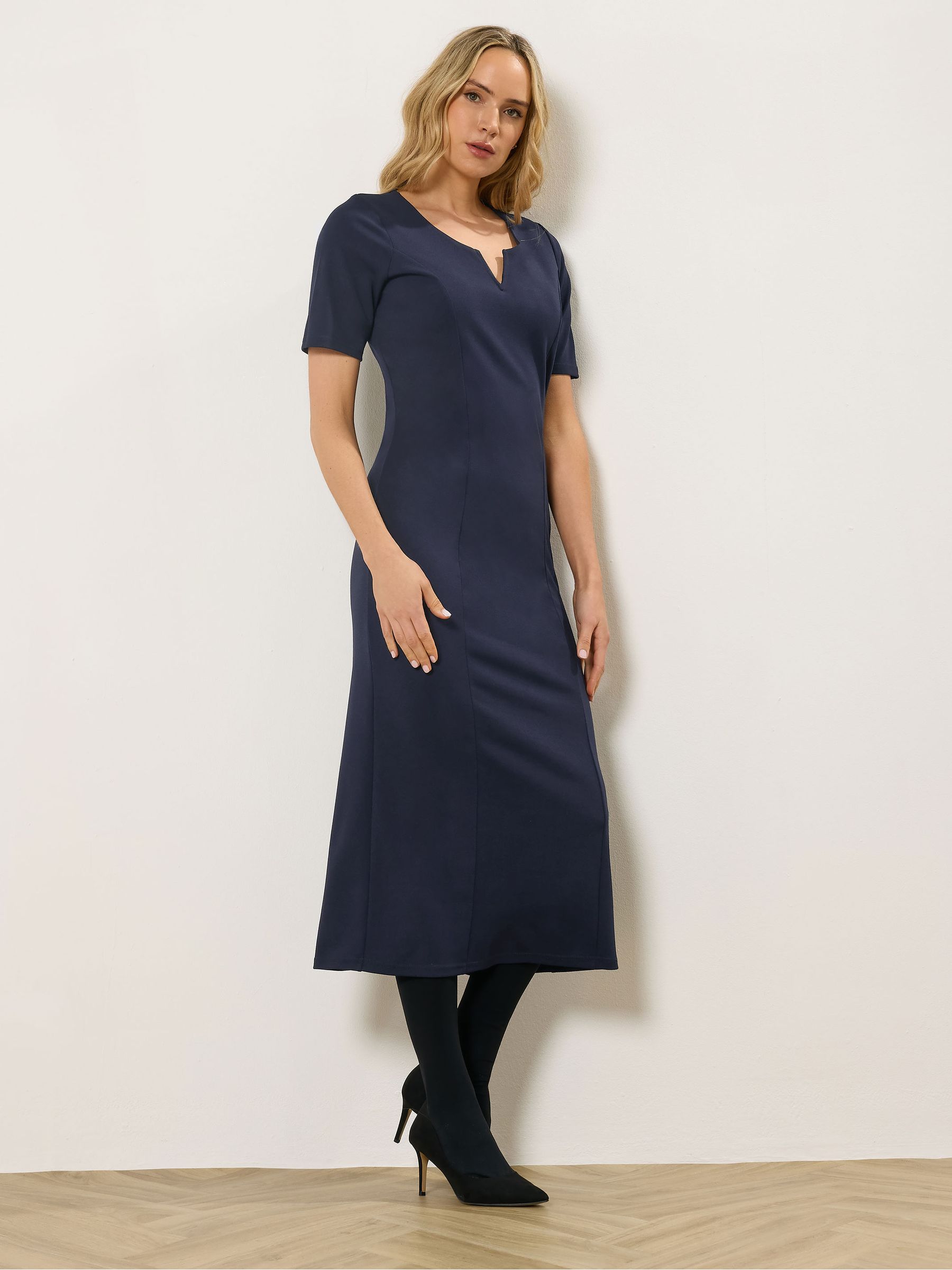 Lts Women's Blue Tall Navy Notch Neck Midi Dress Size 20 - Image 2