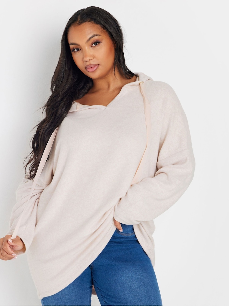 Yours Curve Pink Soft Touch Hoodie - Image 1 of 5 Yours Curve Pink Soft Touch Hoodie - Image 1 of 5