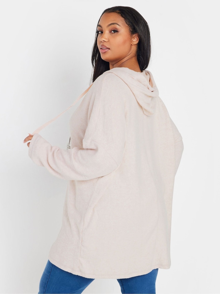 Yours Curve Pink Soft Touch Hoodie - Image 2 of 5 Yours Curve Pink Soft Touch Hoodie - Image 2 of 5