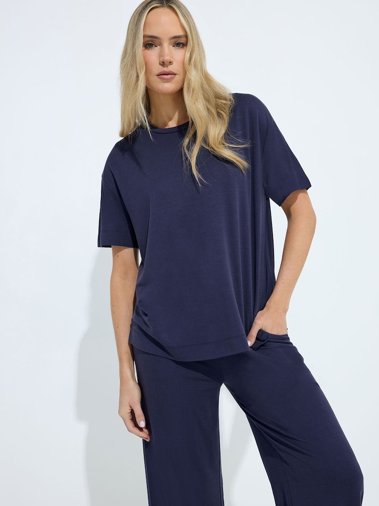 Long Tall Sally Blue Premium Interlock Sweat T-Shirt - Image 1 of 2