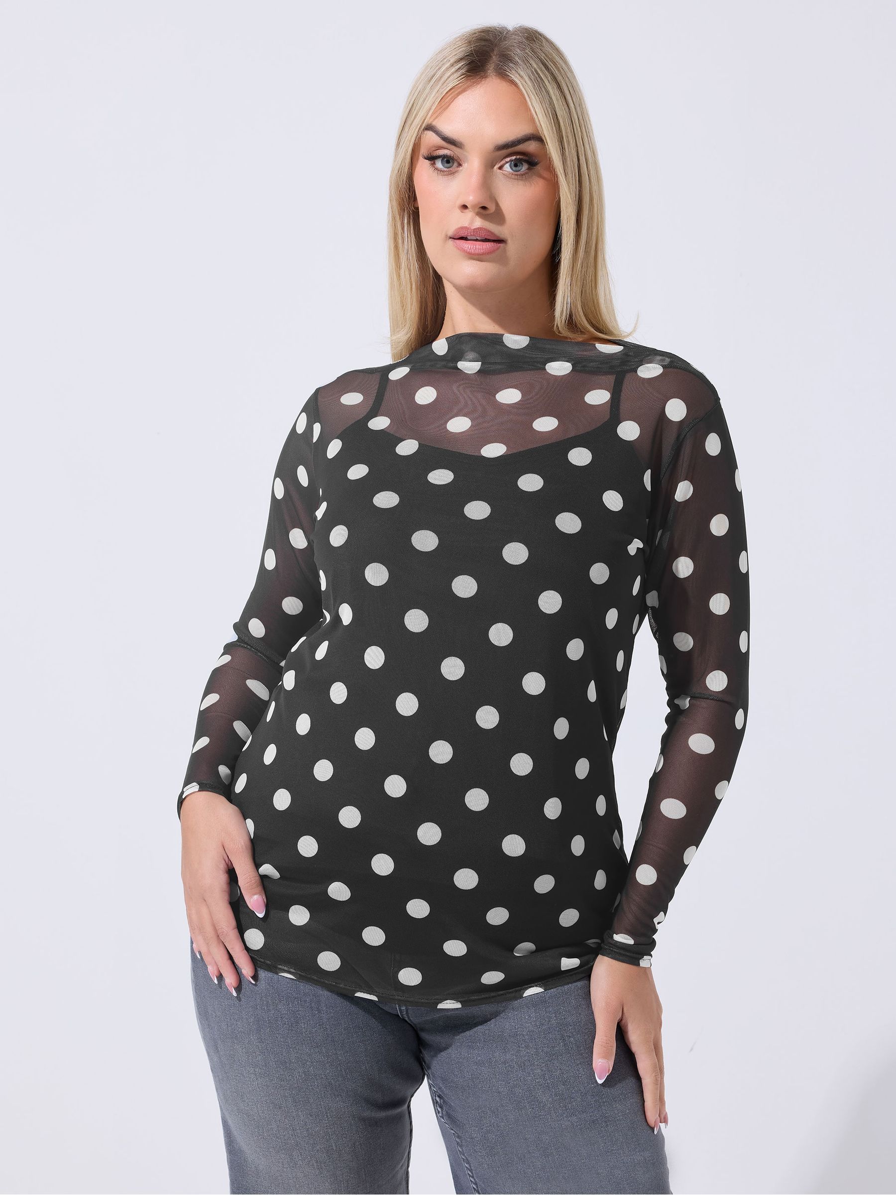 Yours Women's Black Polka Dot Mesh Top In | Size: 30-32 - Image 5