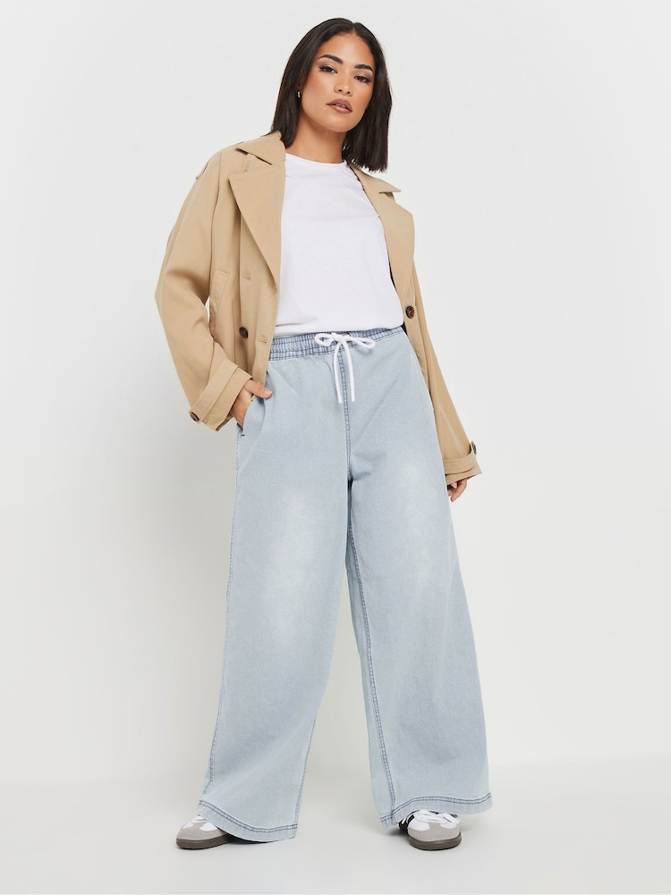 PixieGirl Petite Blue Pull On Wide Leg Jeans - Image 1 of 5 PixieGirl Petite Blue Pull On Wide Leg Jeans - Image 1 of 5