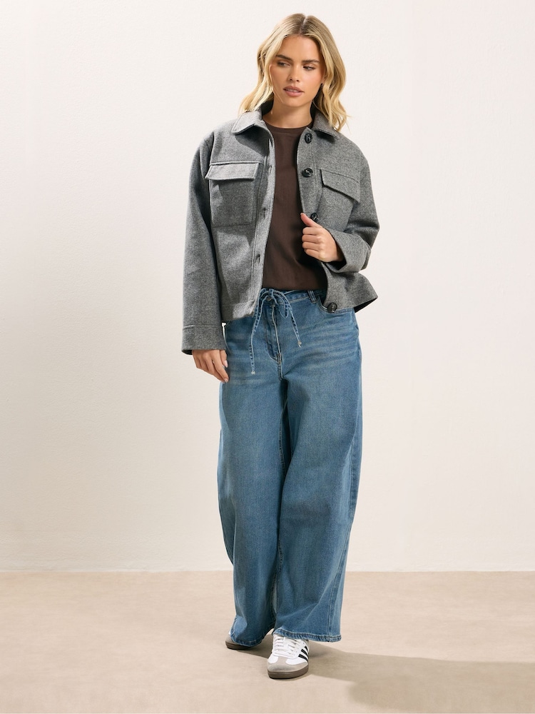 PixieGirl Petite Grey Faux Wool Trucker Jacket - Image 2 of 5