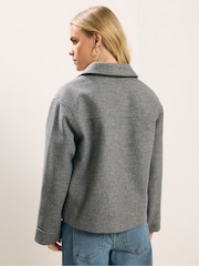 PixieGirl Petite Grey Faux Wool Trucker Jacket - Image 3 of 5