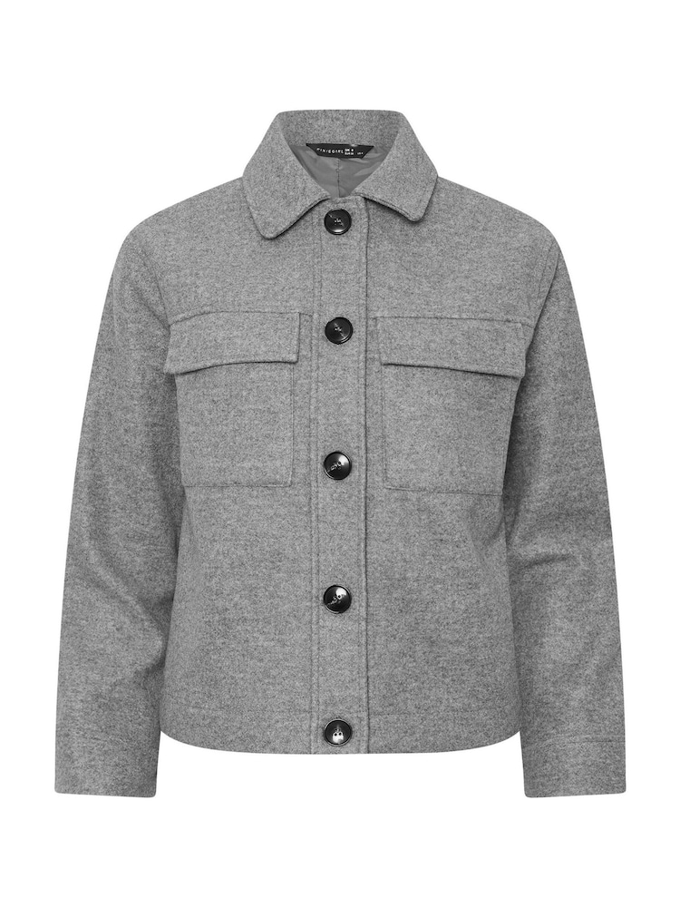 PixieGirl Petite Grey Faux Wool Trucker Jacket - Image 5 of 5
