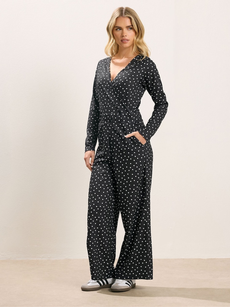 PixieGirl Petite Black Spot Wide Leg Jumpsuit - Image 1 of 5