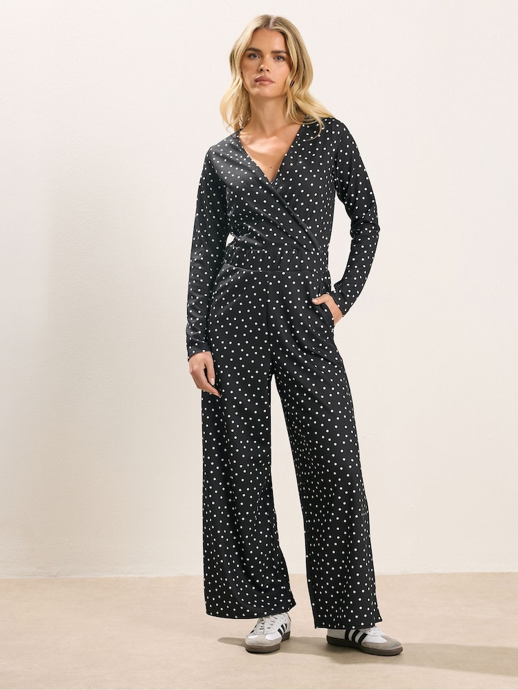 PixieGirl Petite Black Spot Wide Leg Jumpsuit - Image 2 of 5