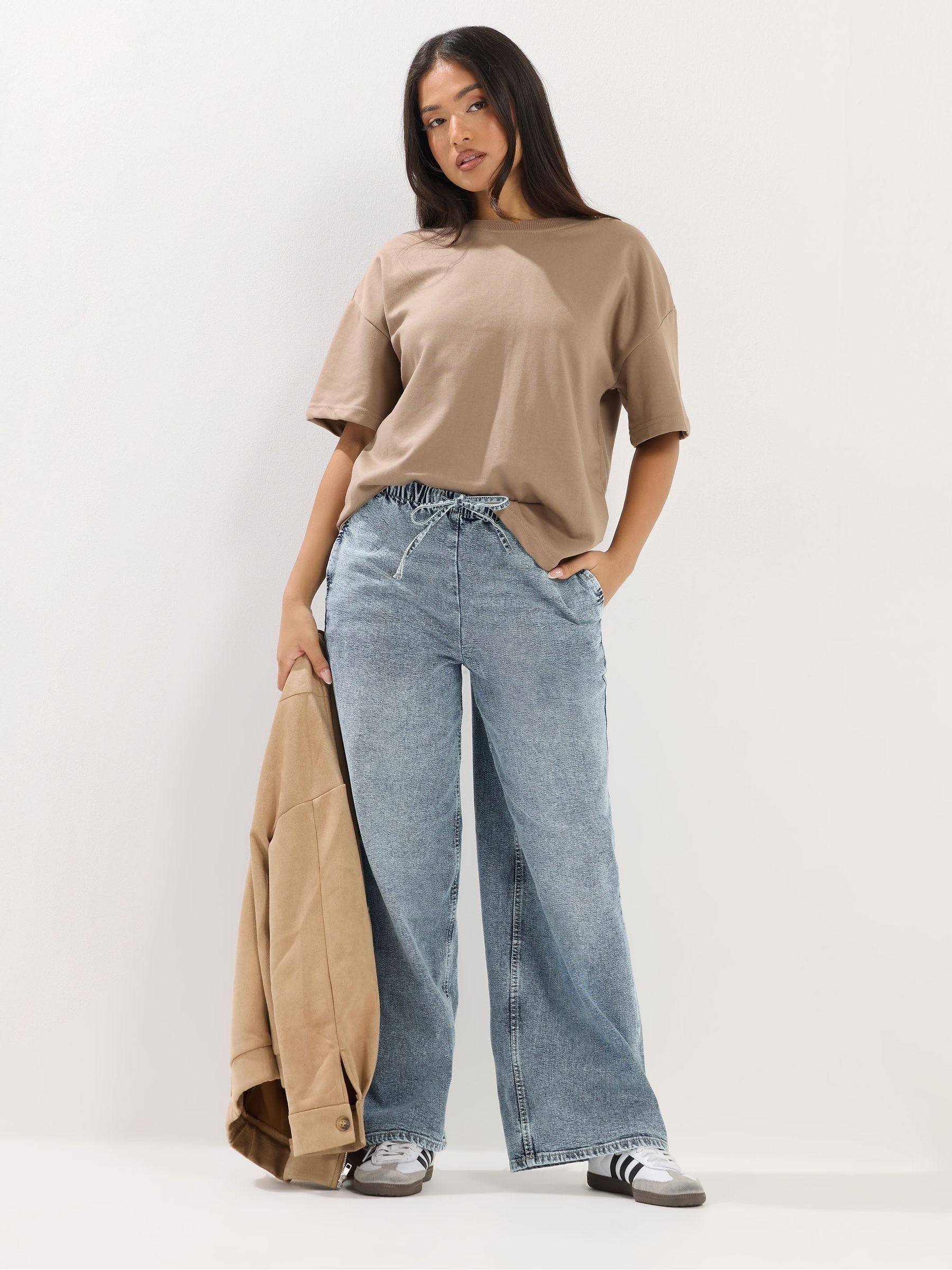 Pixiegirl Women's Mid Blue Petite Pull On Wide Leg Jeans In | Size: 18S - Image 2