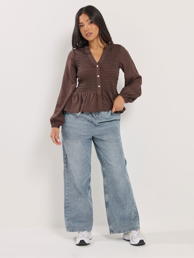 PixieGirl Petite Mid Blue Pull On Wide Leg Jeans - Image 1 of 5