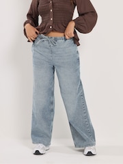PixieGirl Petite Mid Blue Pull On Wide Leg Jeans - Image 2 of 5