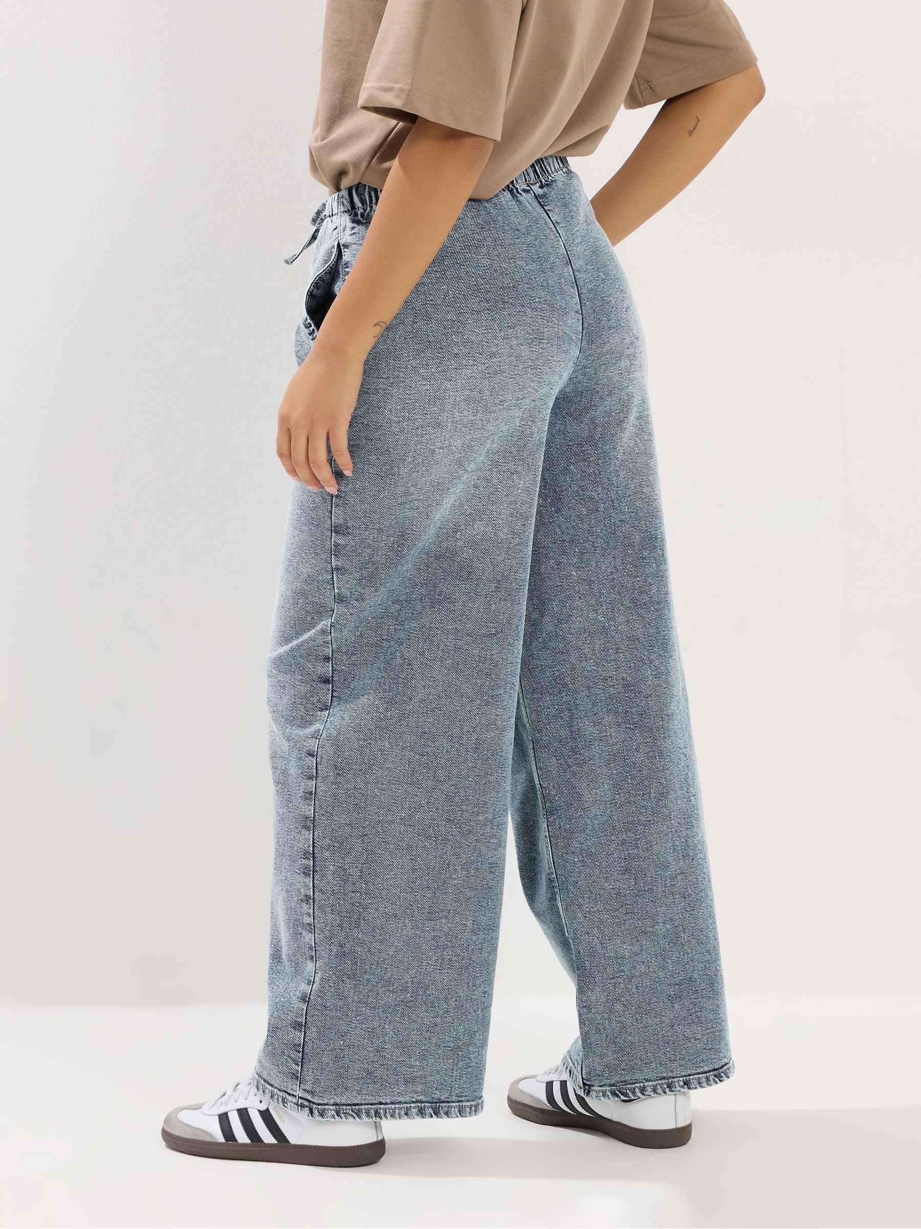 Buy PixieGirl Petite Mid Blue Pull On Wide Leg Jeans from Next Hungary