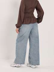 PixieGirl Petite Mid Blue Pull On Wide Leg Jeans - Image 3 of 5