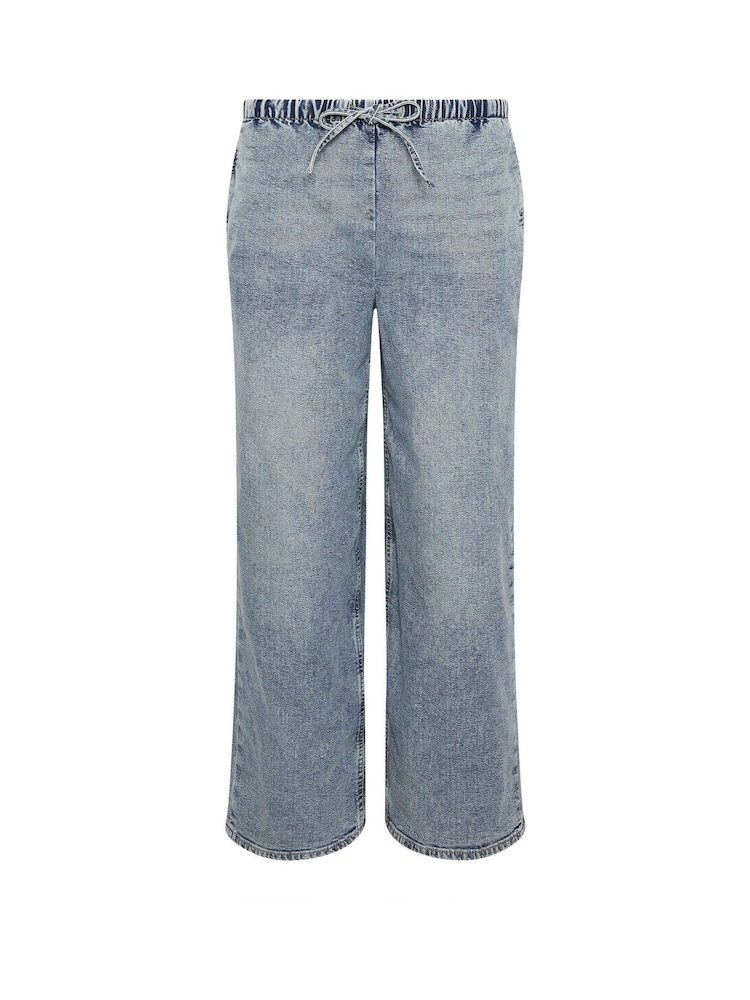 PixieGirl Petite Mid Blue Pull On Wide Leg Jeans - Image 5 of 5