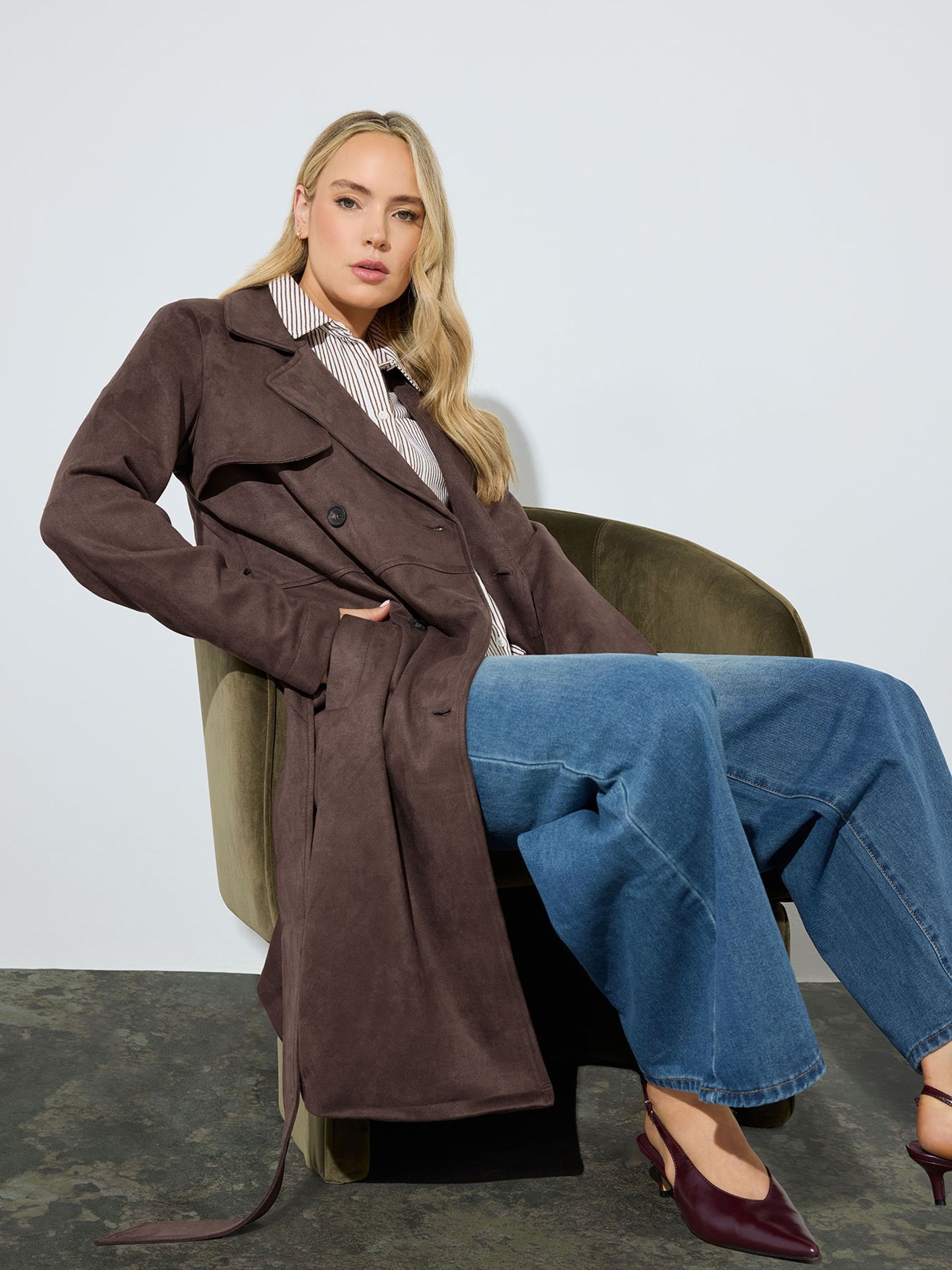 Lts Women's Brown Tall Chocolate Faux Suede Trench Coat Size 8 - Image 2