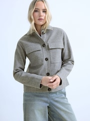 Long Tall Sally Grey Faux Wool Trucker Jacket - Image 1 of 2