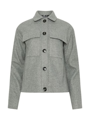 رمادي - Long Tall Sally Faux Wool Trucker Jacket - صورة 2 من 2