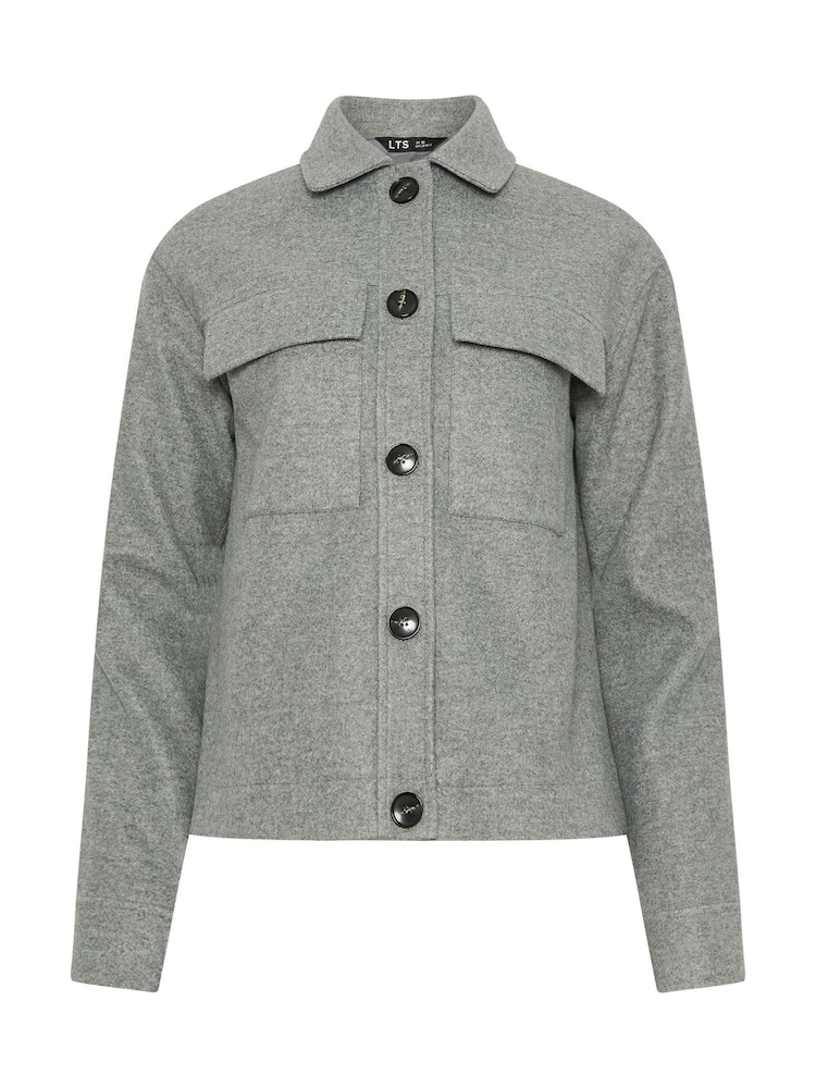 Long Tall Sally Grey Faux Wool Trucker Jacket - Image 2 of 2 Long Tall Sally Grey Faux Wool Trucker Jacket - Image 2 of 2