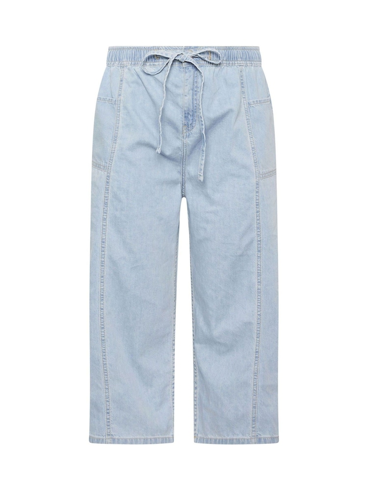 Yours Curve Blue Tie Waist Cropped Trousers - Image 5 of 5