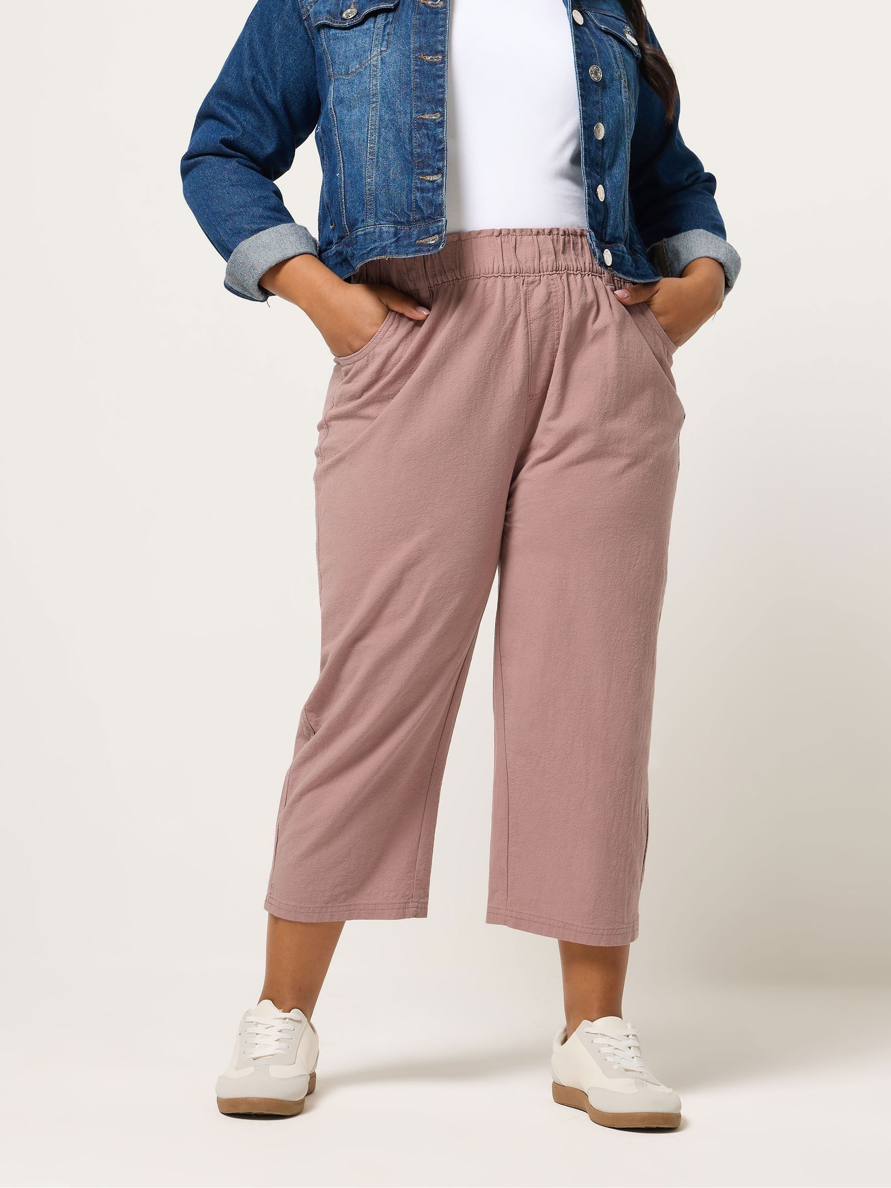 Yours Women's Dusty Pink Cool Cotton Cropped Trousers In | : 30/32 - Image 2