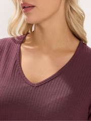 Yours Curve חולצה בסגנון סווינג מבד ריב עם צווארון וי - תמונה 4 מתוך 5