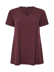 Yours Curve חולצה בסגנון סווינג מבד ריב עם צווארון וי - תמונה 5 מתוך 5