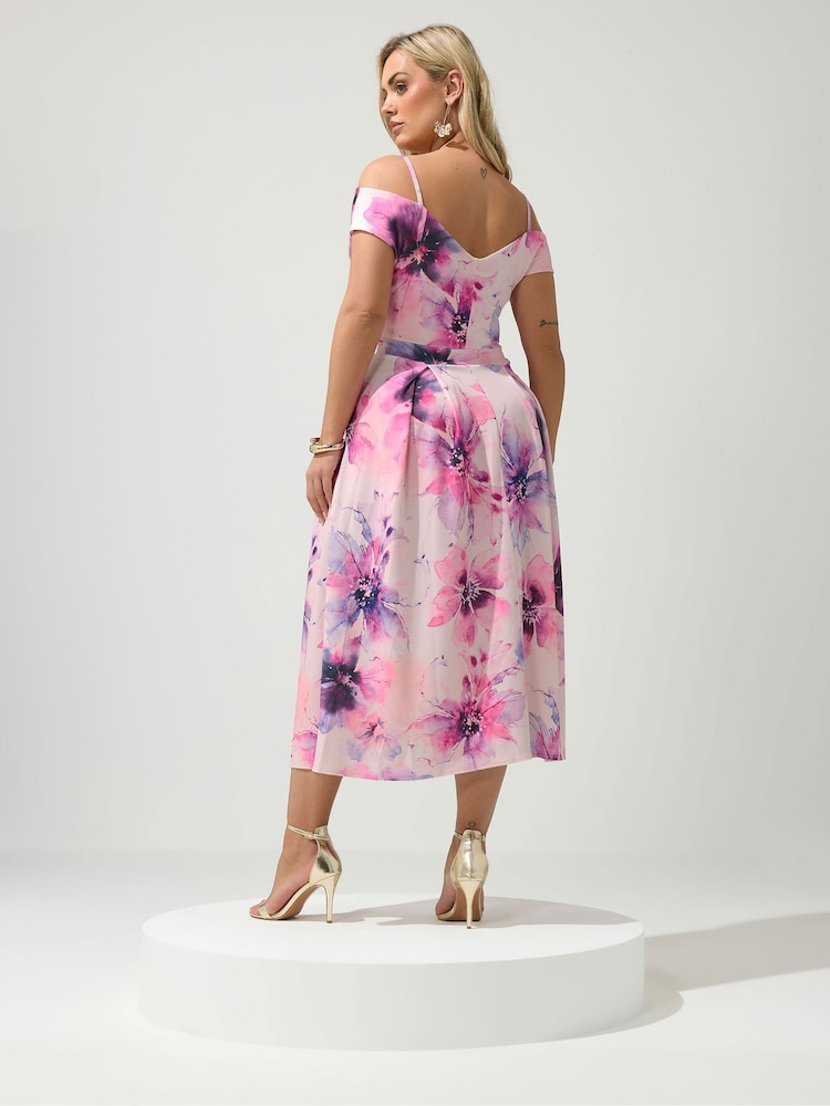 pink off shoulder skater dress Yours London Women's Plus Size Pink Bardot Floral Skater Dress Size 18