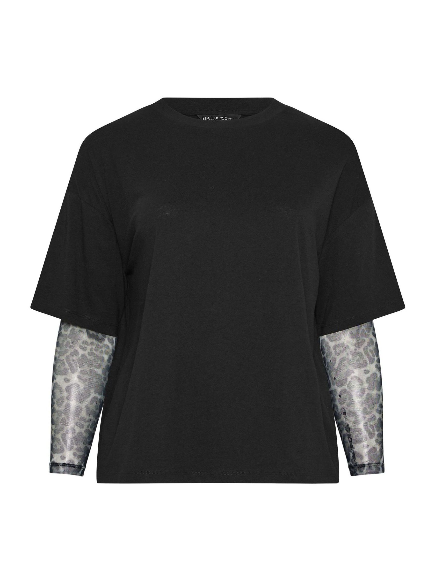 Buy Yours Curve Black Limited Leopard Mesh Insert T-Shirt from