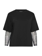 Yours Curve Black Limited Leopard Mesh Insert T-Shirt - Image 5 of 5