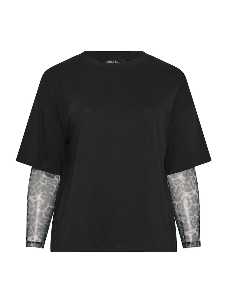 Yours Curve Black Limited Leopard Mesh Insert T-Shirt - Image 5 of 5