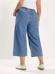 Yours Curve Mid Blue Tie Waist Cropped Trousers - Image 4 of 5